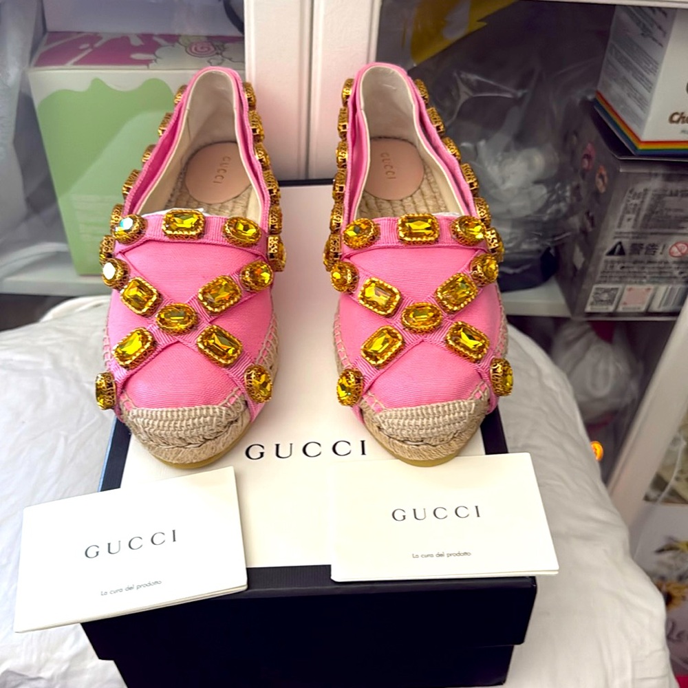 GUCCI PEPITA Chrystal Embellish Espadrille NewNIB Size 38.5.New in Original box